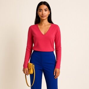 Lilly Pulitzer Vibrant Salmon Pink Long Sleeve V-Neck Sweater Size Large